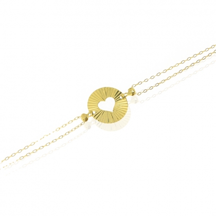 Złota bransoletka serce w zdobionym kole na łańcuszku pr.585